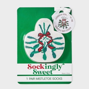 Women's 'Mistletoe' Striped Christmas Crew Socks - Ivory/Red/Green 4-10 - 1 of 3