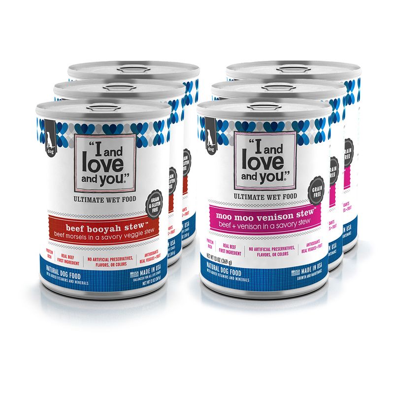 I and Love and You Multipack Beef Booyah Stew &#38; Moo Moo Venison Stew Wet Dog Food - 78oz/6pk, 1 of 4
