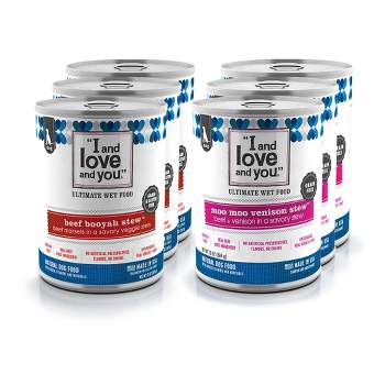 I and Love and You Multipack Beef Booyah Stew & Moo Moo Venison Stew Wet Dog Food - 78oz/6pk