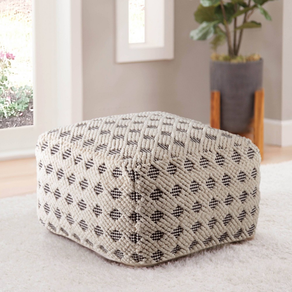 Photos - Pouffe / Bench Kodi Square Pouf Ottoman Black/Off White - Steve Silver Co.: Cotton & Wool Blend, No Assembly, Bohemian Style