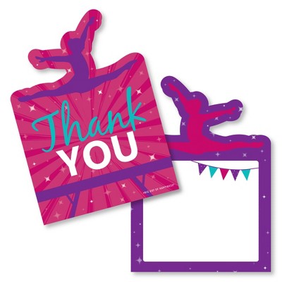 Big Dot of Happiness Tumble, Flip & Twirl - Gymnastics - Shaped Thank You Cards - Birthday Party Thank You Note Cards with Envelopes - Set of 12