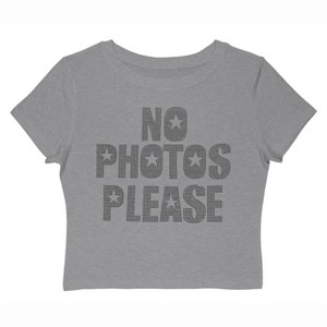 Rerun Island Women's No Photos Please Short Sleeve Graphic Cotton Baby Tee - Athletic Heather XXL - 1 of 4
