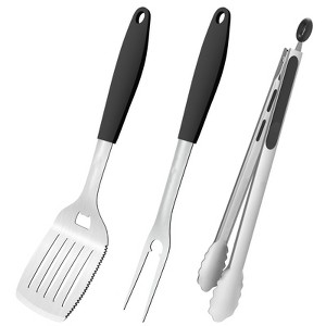 Itopfox 3-Piece Stainless Steel BBQ Grill Tools Set with Spatula, Fork, and Tongs - Heat-Resistant Silicone Handle for Outdoor Camping and Grilling - 1 of 4