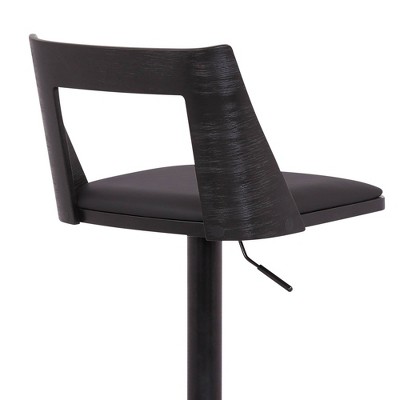 Adjustable Swivel Black Faux Leather and Walnut Wood Barstool