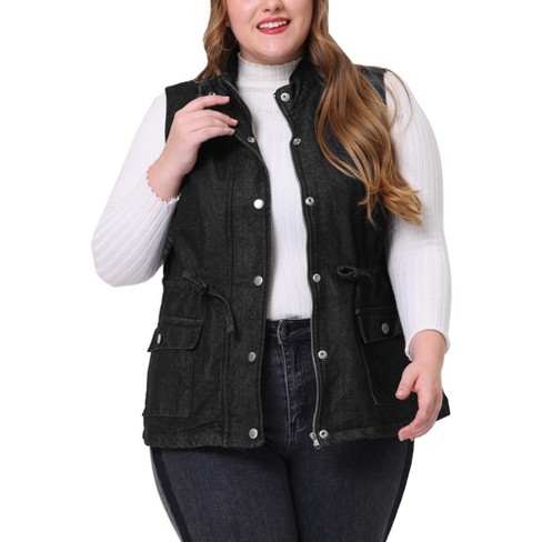 Agnes Orinda Women's Plus Size Utility Cargo Pockets Drawstring Waist Sleeveless Jacket Burgundy 4x