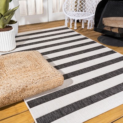 Classic Wide Stripe Black and Cream 8' x 10' Synthetic Area Rug