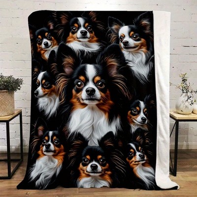 Papillon Dog Print Flannel Blanket, All-Season Soft Throw, Cozy Puppy Pattern Wrap for Christmas, Birthday, and Family Holidays