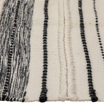 Cream and Black Handloom Woven Rectangular Outdoor Rug