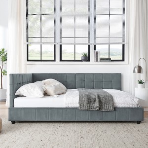 Racxily Upholstered Tufted Bed Frame, Sofa Bed Frame with Comfortable Backrest and Armrests, Bed for Bedroom, Living Room,Velvet - 1 of 4