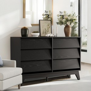 6 Drawer Dresser, Vintage Chest of Drawers with Bevel Design, Modern Dresser TV Stand for Bedroom, Living Room, Entryway and Closet - 1 of 4