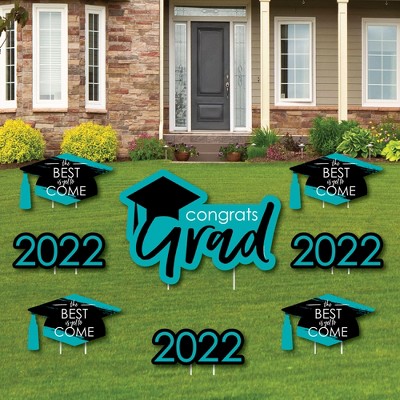 Big Dot of Happiness Teal Grad - Best is Yet to Come - Yard Sign and Outdoor Lawn Decorations - Turquoise 2022 Graduation Party Yard Signs - Set of 8