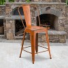 Emma and Oliver Commercial Grade 4 Pack 24" High Distressed Metal Indoor-Outdoor Counter Height Stool with Back - 2 of 4