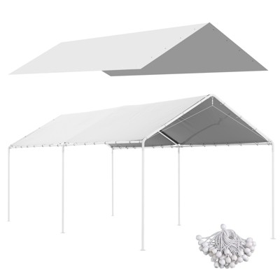 VisioGear 10'*20' Carport Replacement Top Canopy, Car Port Portable Garage Tent Cover with Ball Bungee Cords, White, 230.75"*116.5"*0.01"