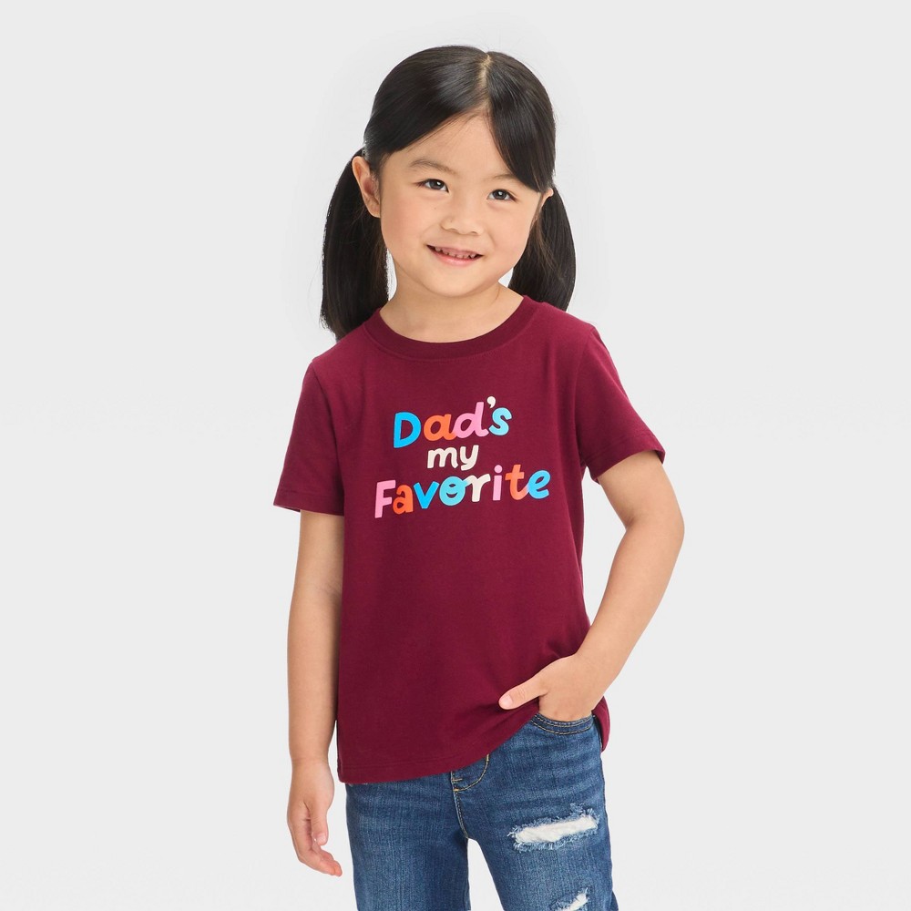 (Case pack of 12) Toddler 'Dads Fav' Short Sleeve T-Shirt - Cat & Jack™ Burgundy 4T