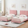 Twin Bed Frame, Velvet Upholstered Platform Bed with Wave Headboard for Girls/Kids, Easy Assembly, Wooden Slats Support, No Box Spring Needed, Pink - 2 of 4