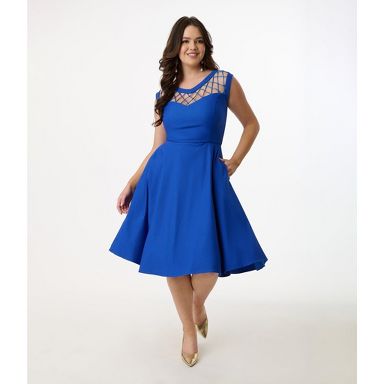 blue vintage swing dress 1950s Teal Blue Retro Double Breasted Lapel Collar Swing Dress, Teal Blue / M