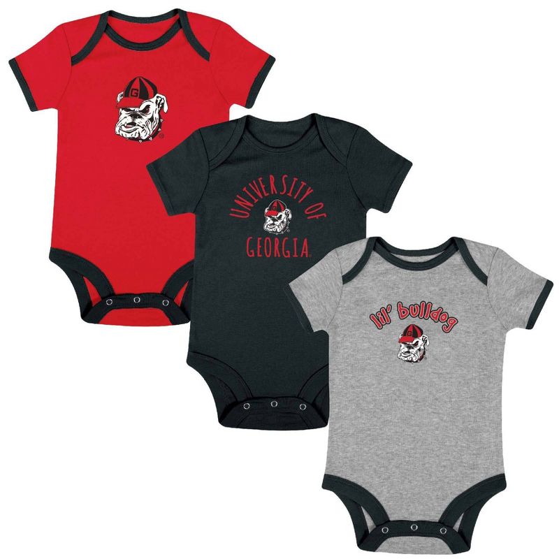 NCAA Georgia Bulldogs Infant Boys&#39; Short Sleeve 3pk Bodysuit Set, 1 of 5