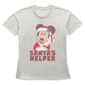 Womens Minnie Mouse Christmas Daydreaming Santa Helper T Shirt - 1 of 3