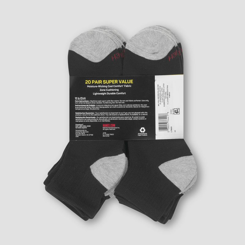 Hanes Men's Lightweight Comfort Super Value Ankle Socks - 20Pk, 3 of 8