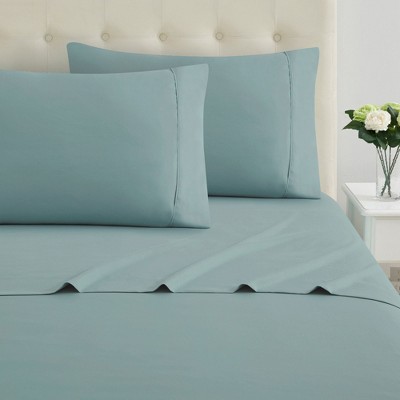 King Misty Blue Cotton Percale Sheet Set