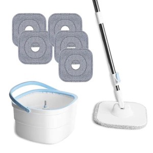 Racxily Spin Mop and Bucket w/ Wringer Set Flat Floor Mop with Clean & Dirty Water Separate System 2 Replaceable Reusable Washable Microfiber Mop Pads - 1 of 4