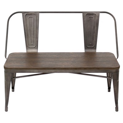 Antique Espresso Metal and Bamboo Industrial Dining Bench