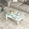 Lirago Tempered Clear Glass 2-Layer Coffee Table with White Metal Tubular Legs-Modern Geometric Design 23.62"W * 39.37"L * 17.32"H - 4 of 4
