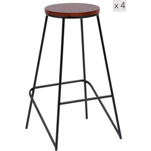Set of 4 Metal and Wood Bar Stool, Exotic Boho , Dining Room, MARRON - 1 of 4