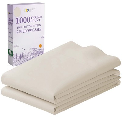 Luxury 1000 Thread Count Pillowcase Set, 100% Cotton Sateen by California Design Den