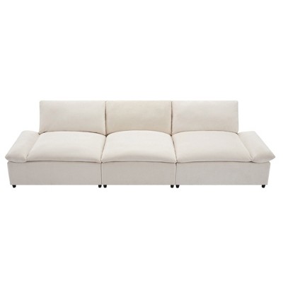 NicBex 3 Seater Sofa Couch with Extra Deep Seat and Soft Cushion,2 Hidden Compartments,Suitable for Living Room,Office,Beige
