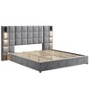 King Bed with Wide Velvet Headboard, Integrated Reading Lamps and USB Charging, Modern Platform Bed Frame-- Frevyn - 3 of 4