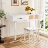 43.3" Classic Wood Makeup Vanity Set with Flip-top Mirror and Stool, Dressing Table with Three Drawers and storage space, White - 2 of 4