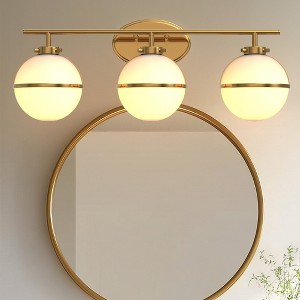 YANSUN 24 in. Modern 3-Light Bathroom Vanity Light with Farmhouse Heritage Brass Globe Shade - 1 of 1