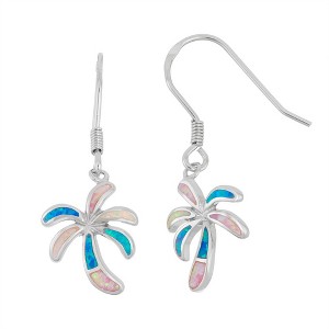 Opalata Sterling Silver White, Pink, and Blue Inlay Opal Palm Tree Earrings - Multi - 1 of 2