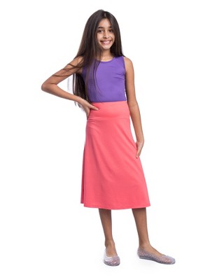 Girls Casual Solid Color Elastic Waist A Line Skirt