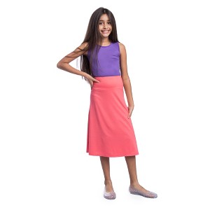 Girls Casual Solid Color Elastic Waist A Line Skirt - 1 of 4
