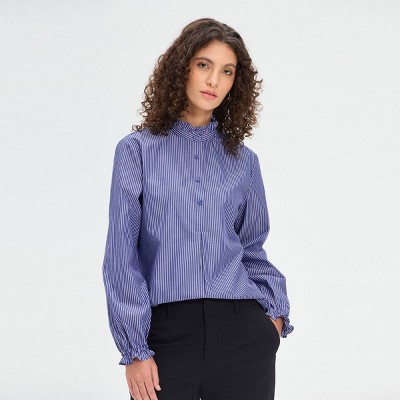 Women's Long Sleeve Ruffled Popover Button-Down Shirt - A New Day™
