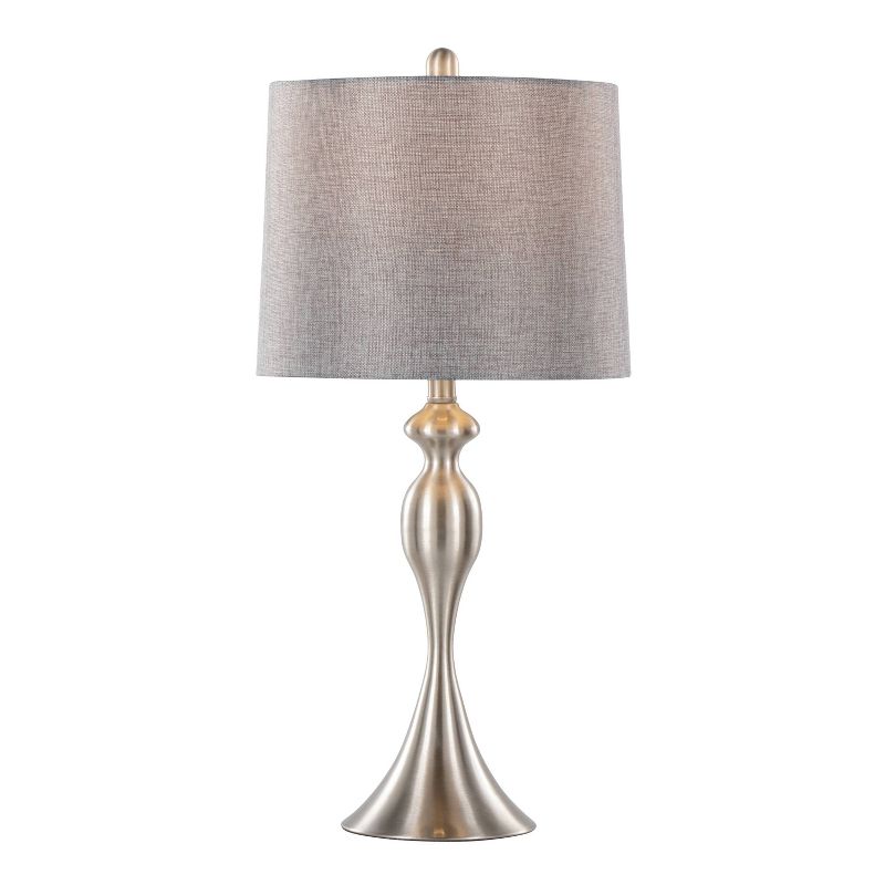 LumiSource (Set of 2) Ashland 27&#34; Contemporary Metal Table Lamps Brushed Nickel with Gray Textured Linen Shade from Grandview Gallery, 3 of 8