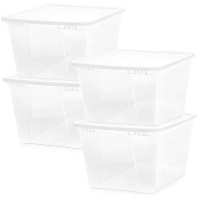HOMZ 56-Quart Clear Stackable Plastic Storage Containers, White Lid, 4 Pack