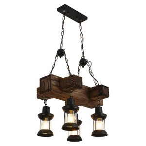 YIYIBYUS Vintage Industrial 4-Light Wooden Hanging Pendant Light With Shade - 1 of 4