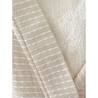 Cream Striped Cotton Blend Knee-Length Bathrobe
