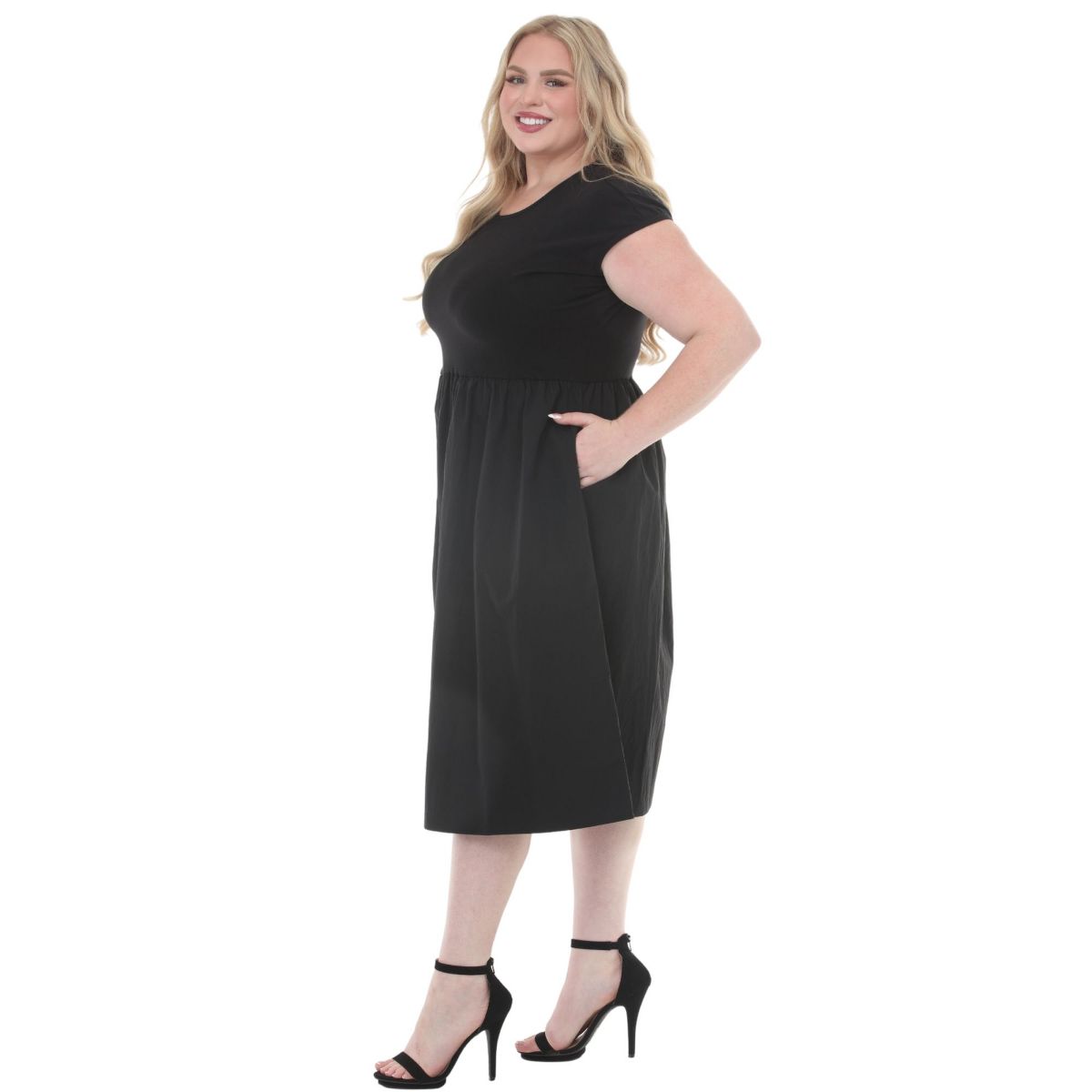 Women's Ultrasoft Cotton Knit to Woven Midi Dress -White Mark - thumbnail 2