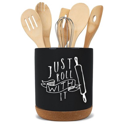 Elanze Designs Roll With It Black X-Large Cork Bottom Kitchen Utensil Holder