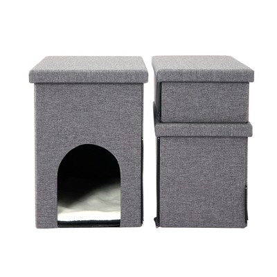 Ashfield & Harkness 3-Step Gray Fabric Pet Stairs with Storage