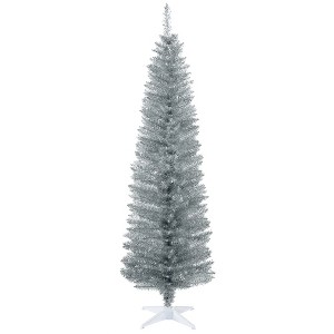 HOMCOM 6 FT Artificial Christmas Pencil Tree Holiday Xmas Tree Home Indoor Decoration, Silver - 1 of 4