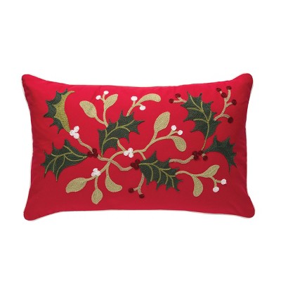 C&F Home 14" x 22" Holly Branch Chain Stitch Pillow