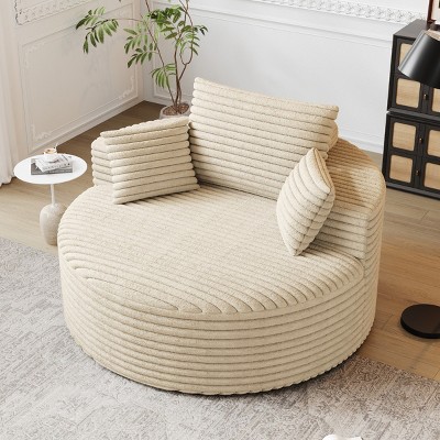 KWPZQEB 50'' Corduroy Foam Single Chair, Large Barrel Arm Chairs with Deep Seat, Upholstered Round Sofa Chair for Living Room, Apartment