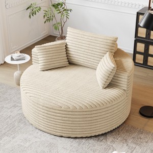 KWPZQEB 50'' Corduroy Foam Single Chair, Large Barrel Arm Chairs with Deep Seat, Upholstered Round Sofa Chair for Living Room, Apartment - 1 of 4