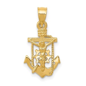Black Bow Jewelry 14k Yellow, White or Rose Gold Small Mariner Crucifix Pendant, 11x22mm - 1 of 4
