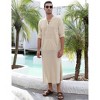 Clearlove Men's Long Sleeve Kaftan Thobe Robe Linen Cotton Blend Side Slit Lounge Shirt with Pockets Relaxation Wear - 4 of 4
